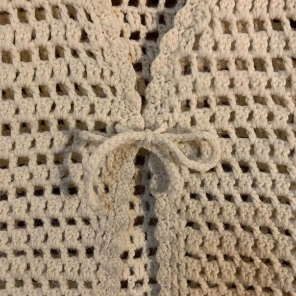 Vintage Handmade Knit Crochet Vest Open Front OS Pastel Cottagecore Granny Cream - Picture 4 of 5